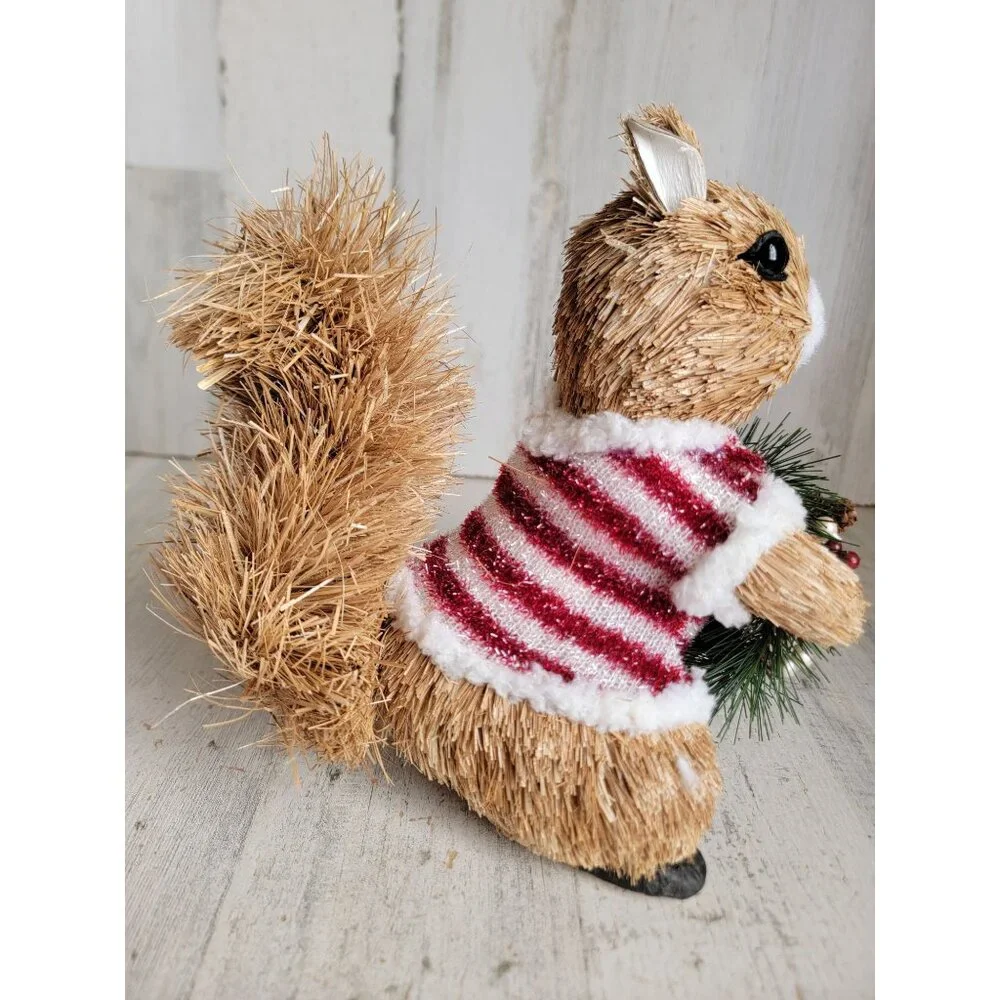 pier 1 Bristle brush squirrel sweater wreath unique home decor Xmas animal winte